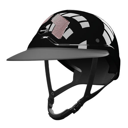 Flex-on Armet Riding Helmet Star Angel Black Polo Visor Gold Pink Grids Black Chinstrap