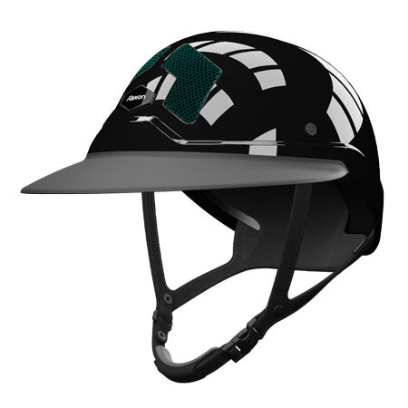 Flex-on Armet Riding Helmet Star Angel Black Polo Visor Dark Green Grids Black Chinstrap