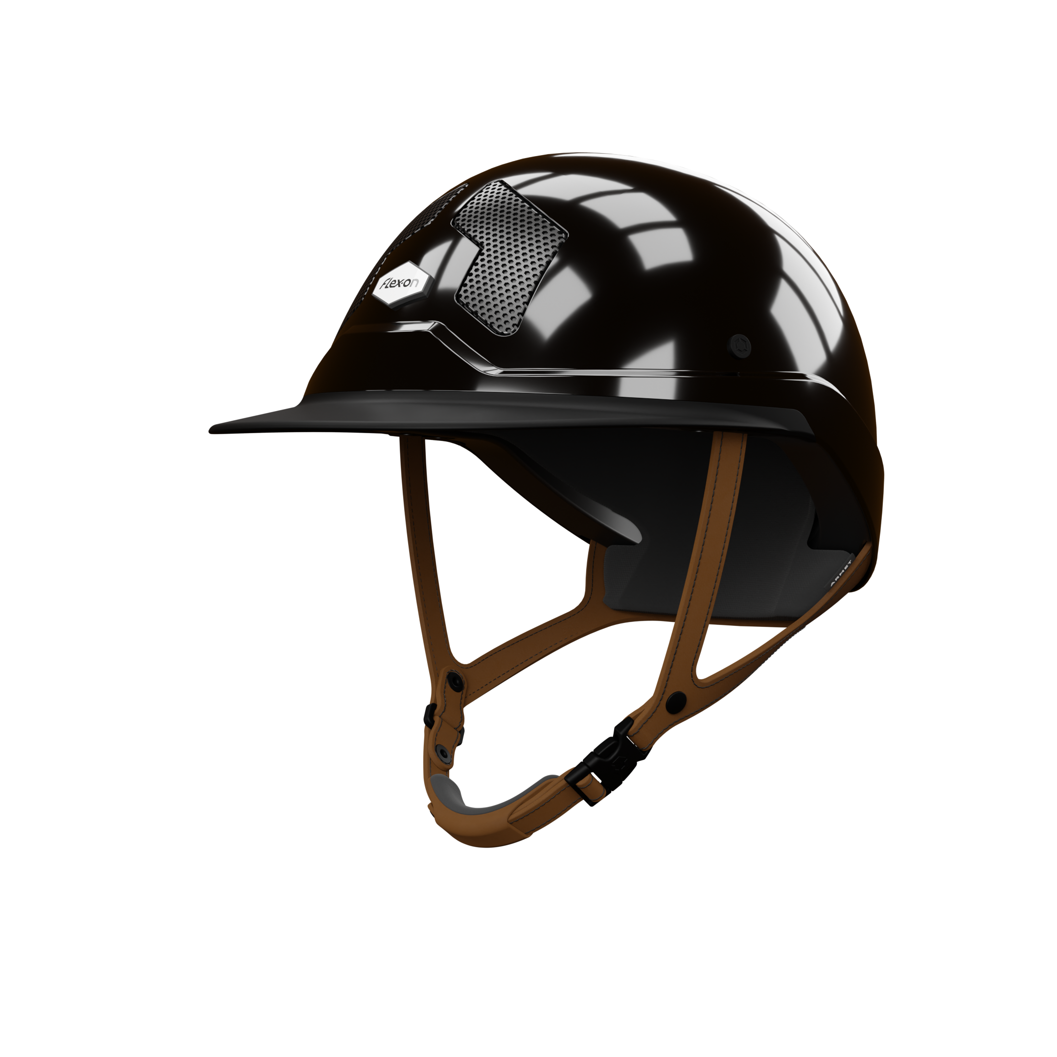 Flex-on Armet Paardrijhelm Star Mixte Zwart Korte Klep Bruine Kinband Zwart