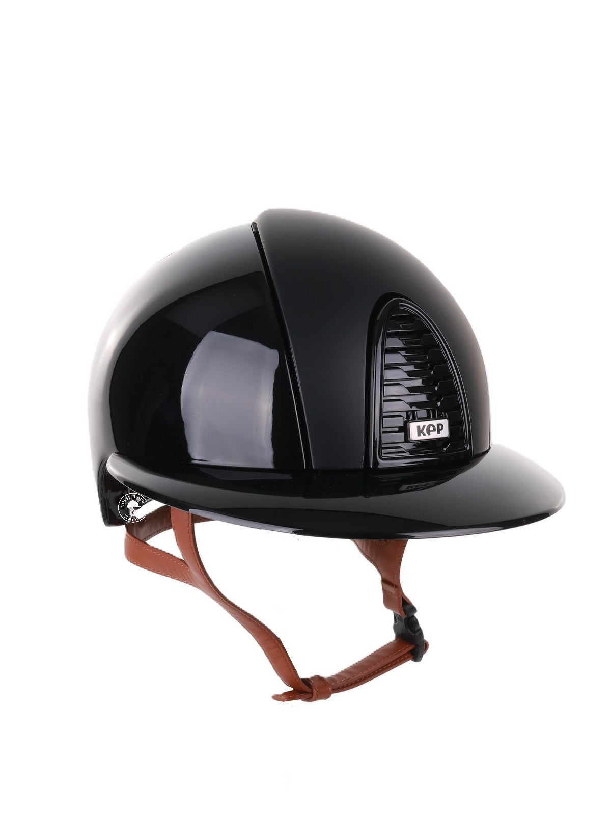 Kep Italia Riding Helmet Cromo 2.0 Polish Polo Peak Black Textile Inserts Beige Chin Strap