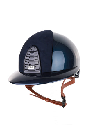 Kep Italia Riding Helmet Cromo 2.0 Shine Polo Peak Blue RAW Frame Suede Blue Insert Beige Chin Strap