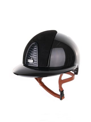 Kep Italia Riding Helmet Cromo 2.0 Shine Polo Peak Black RAW Frame Suede Insert Beige Chin Strap