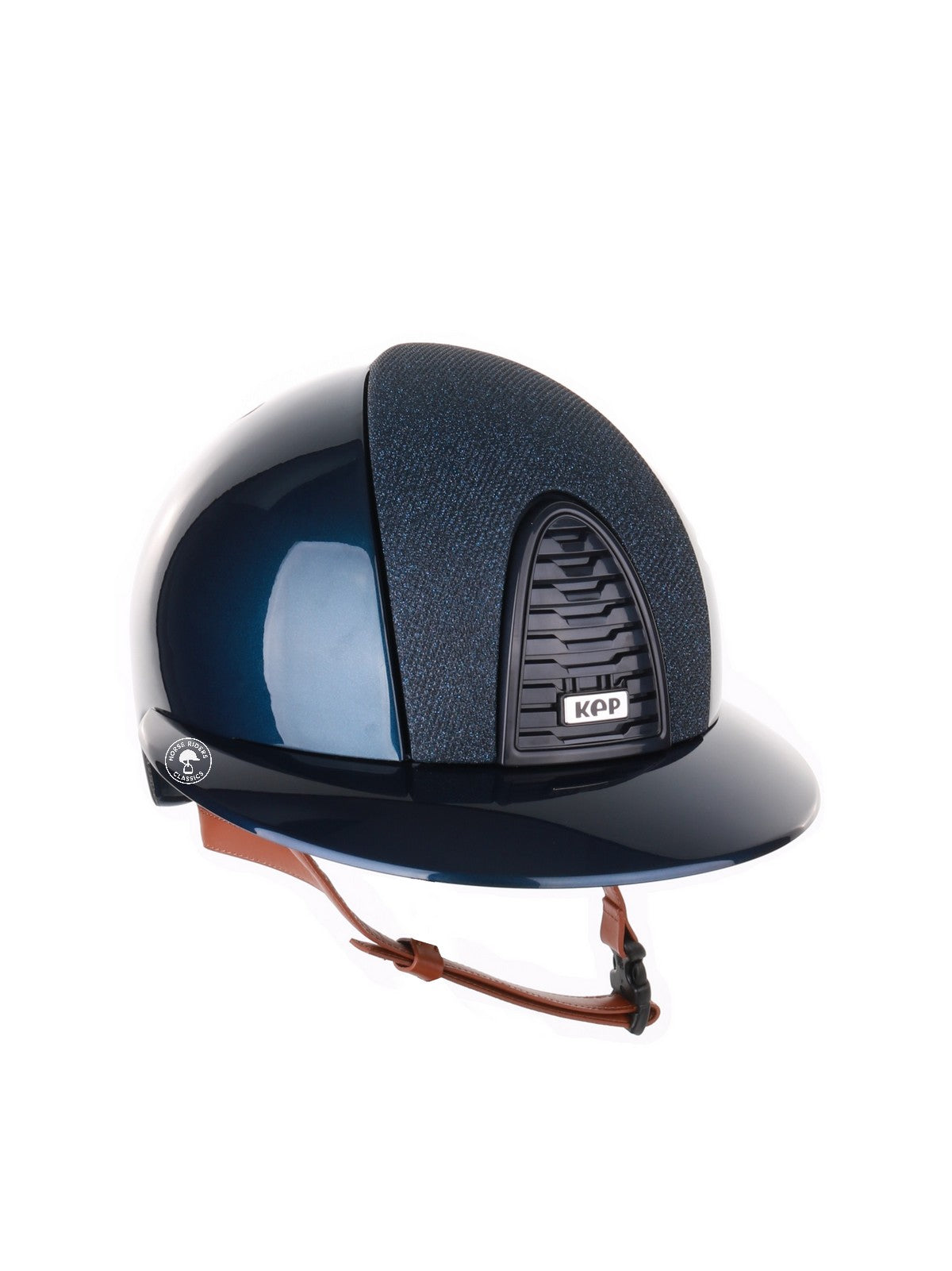 Kep Italia Riding Helmet Cromo 2.0 Shine Polo Peak Blue RAW Frame Luminor Blue Insert Beige Chin Strap