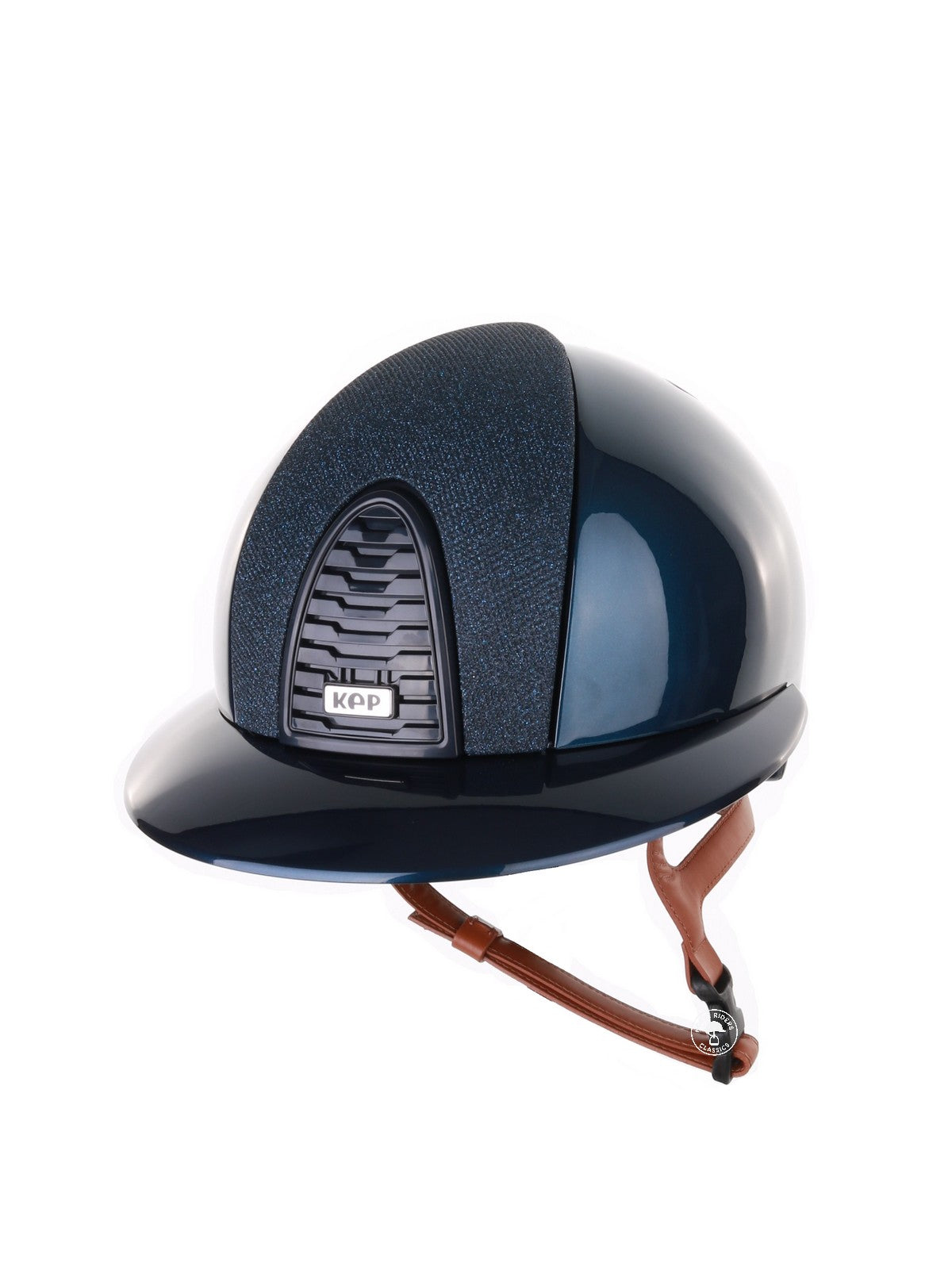 Kep Italia Riding Helmet Cromo 2.0 Shine Polo Peak Blue RAW Frame Luminor Blue Insert Beige Chin Strap