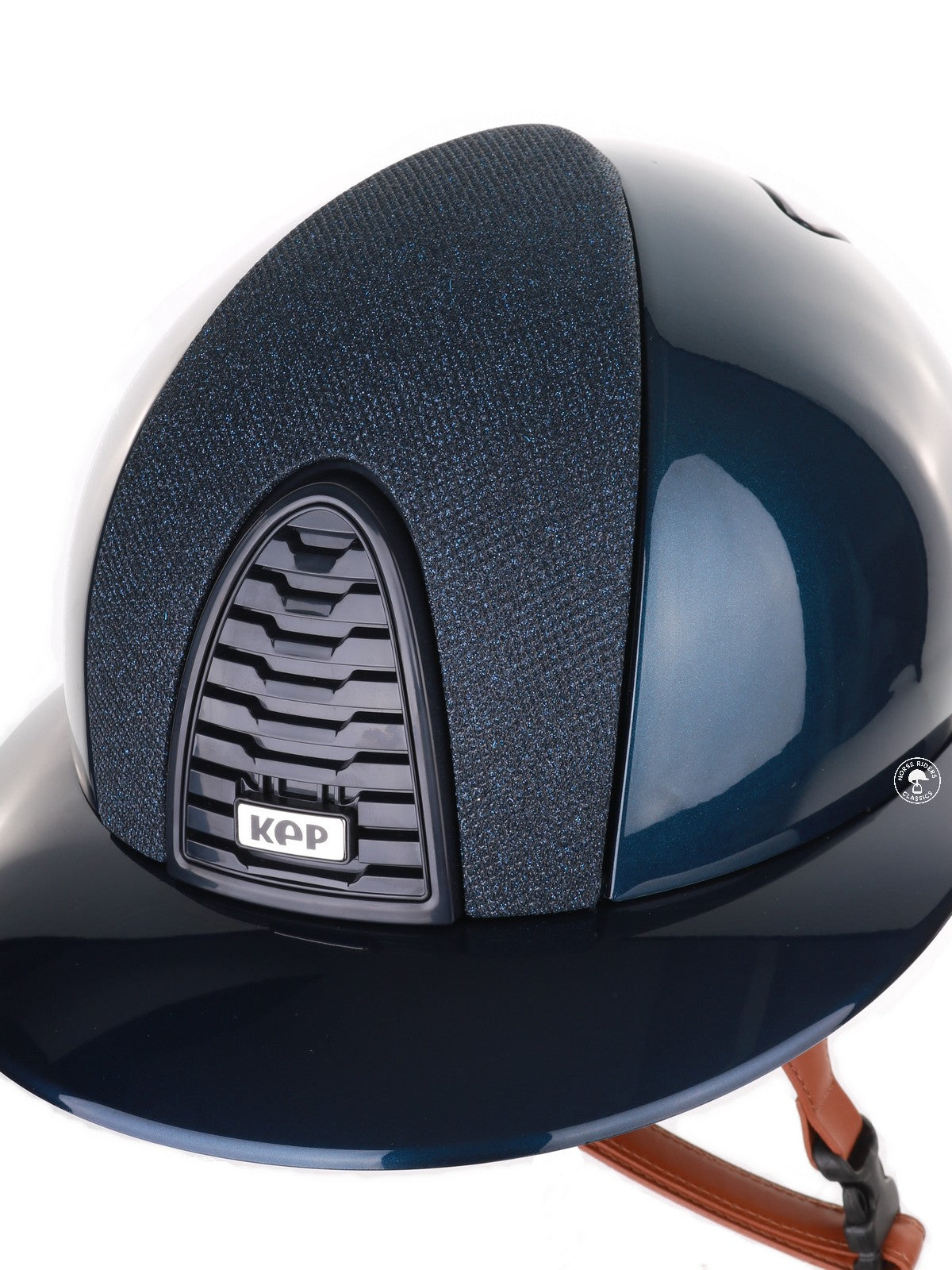 Kep Italia Riding Helmet Cromo 2.0 Shine Polo Peak Blue RAW Frame Luminor Blue Insert Beige Chin Strap