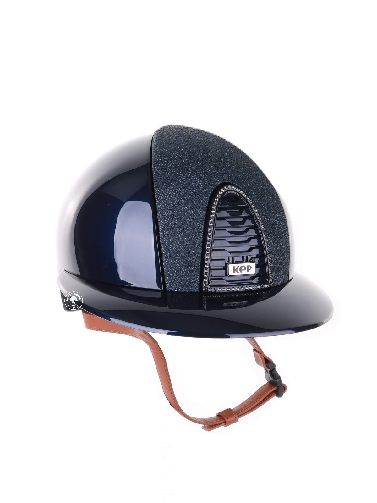 Kep Italia Riding Helmet Cromo 2.0 Polish Polo Peak Blue Swarovski Frame Beige Chin Strap