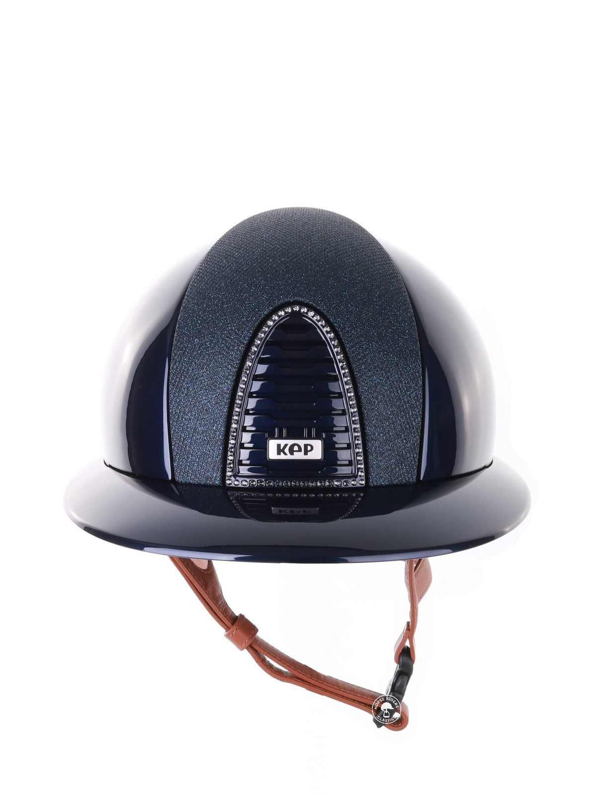 Kep Italia Riding Helmet Cromo 2.0 Polish Polo Peak Blue Swarovski Frame Beige Chin Strap