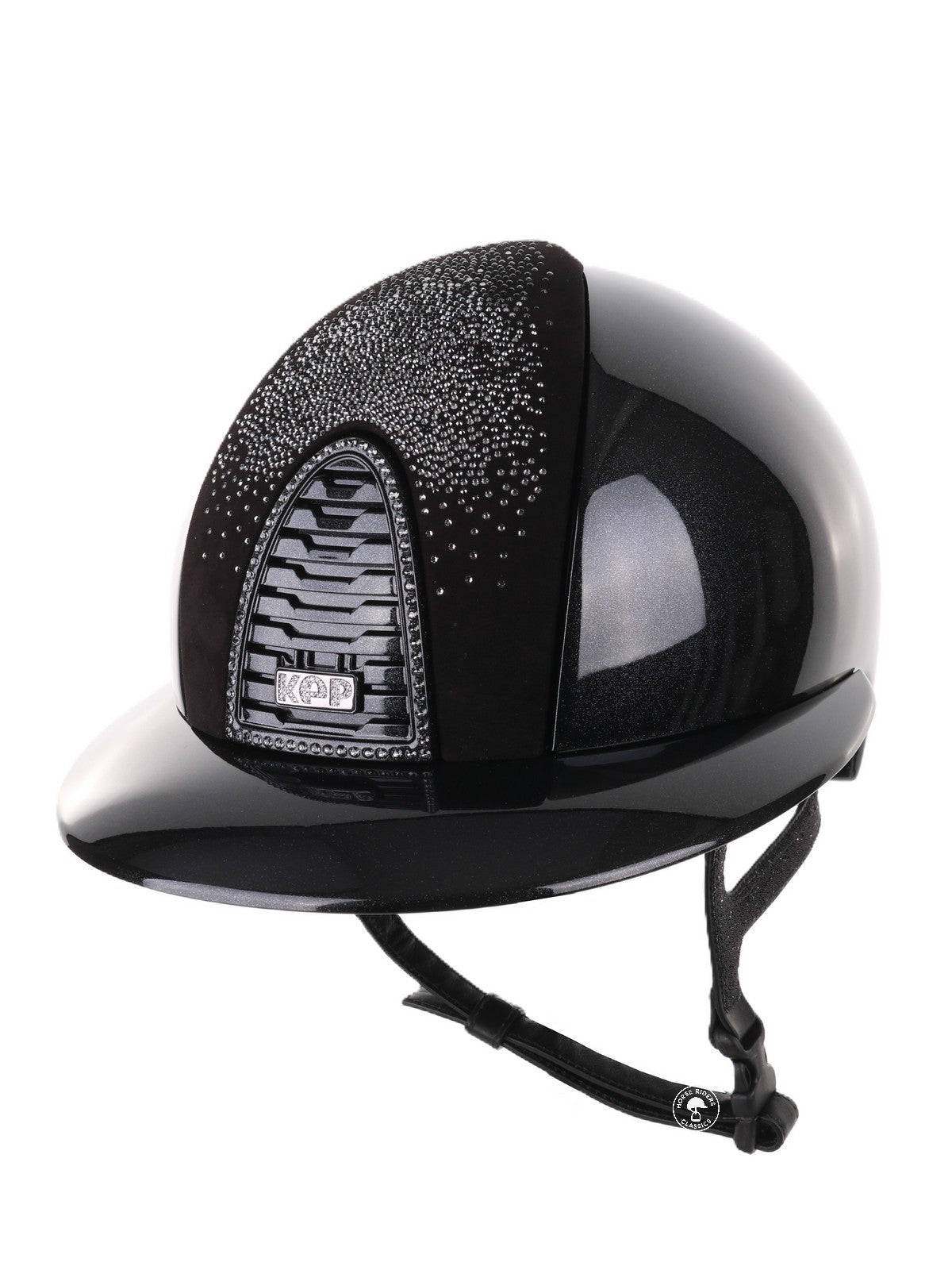 Kep Italia Riding Helmet Cromo 2.0 Diamond Polo Peak Black Shaded Silver Insert Swarovski Frame