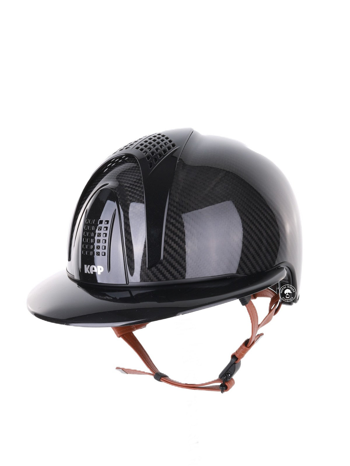 Kep Italia Paardrijhelm E-Light Carbon Polo Klep Zwart Beige Kinband