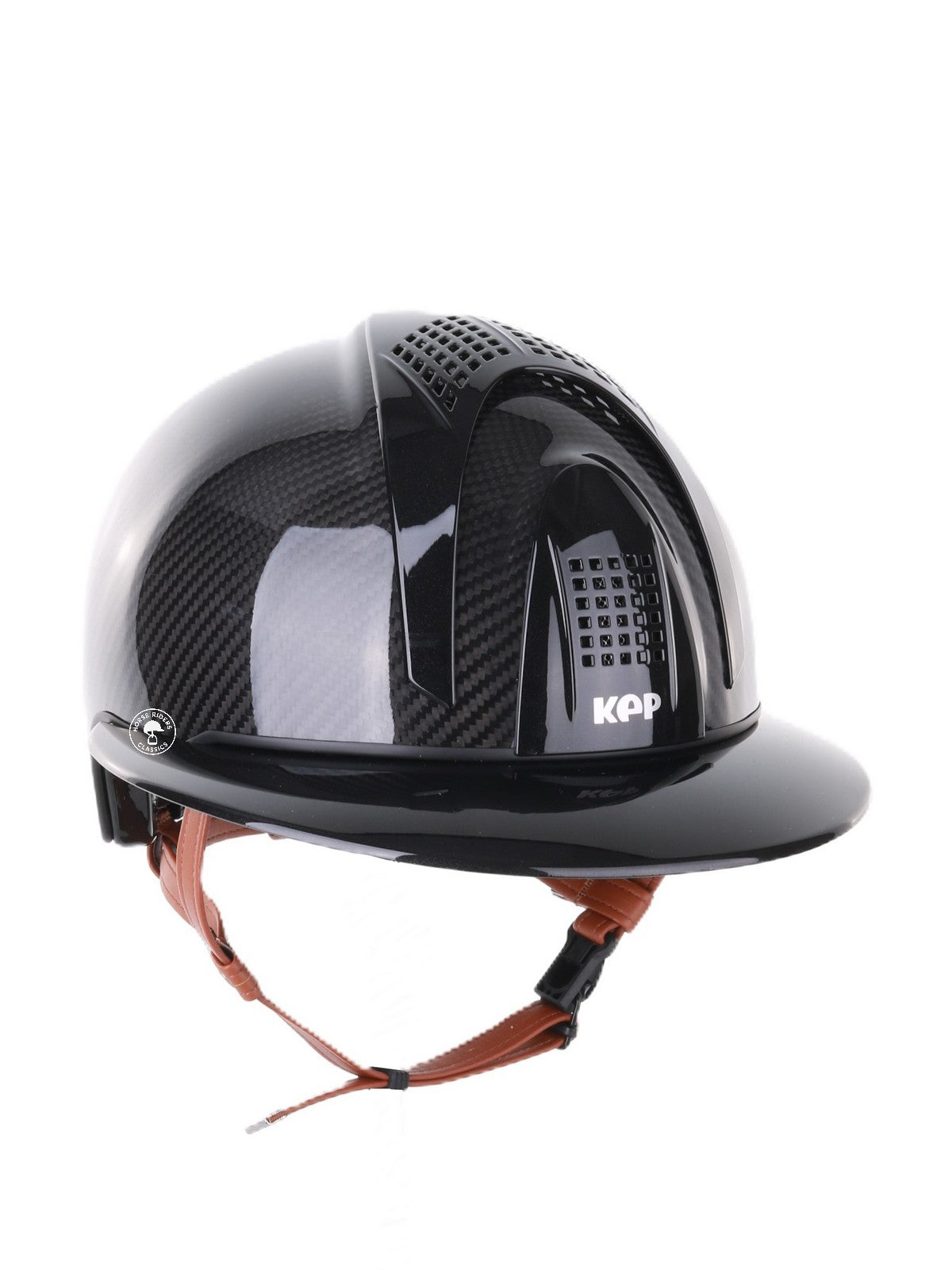 Kep Italia Riding Helmet E-Light Carbon Polo Peak Black Beige Chin Strap