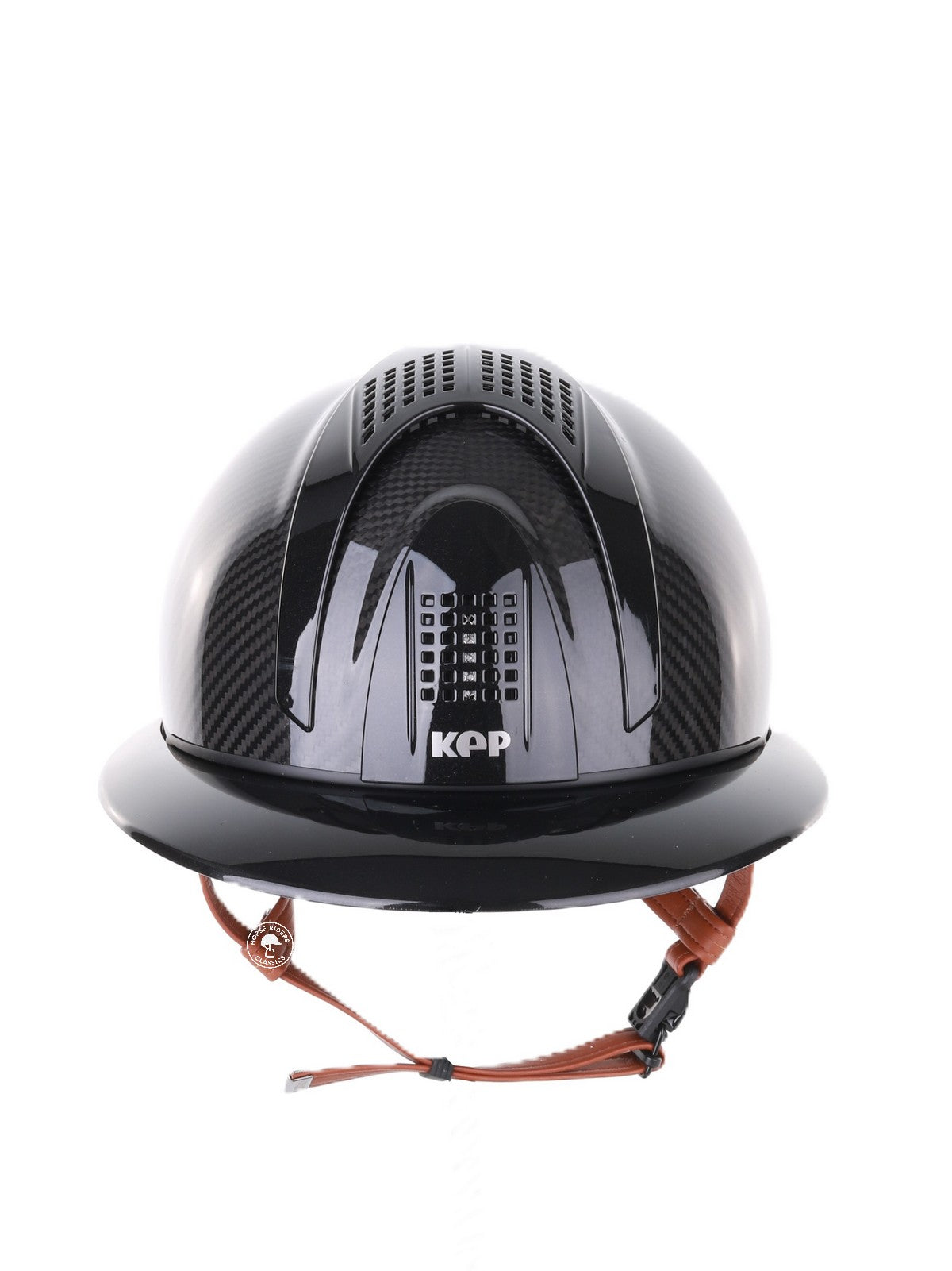 Kep Italia Riding Helmet E-Light Carbon Polo Peak Black Beige Chin Strap