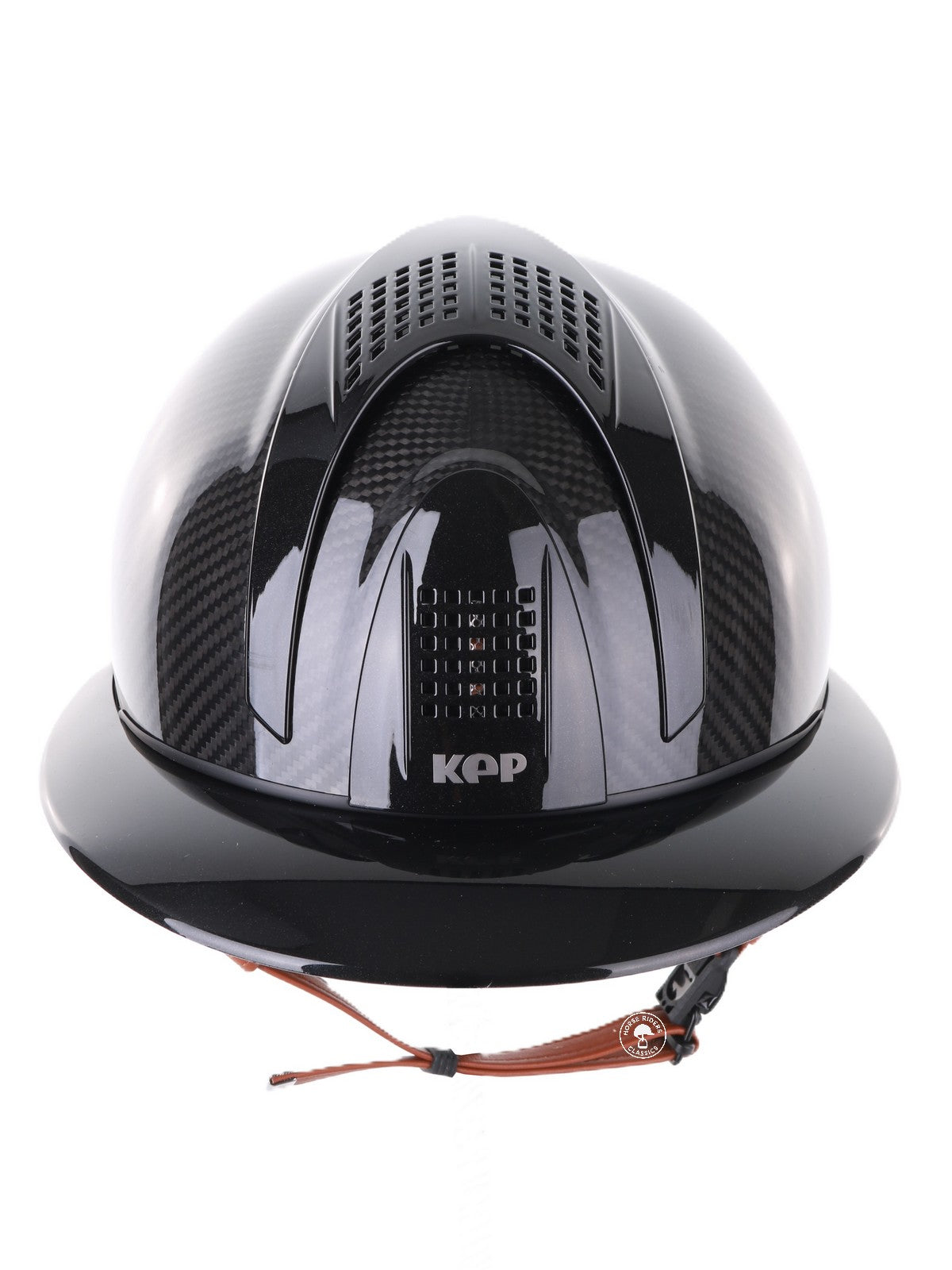 Kep Italia Riding Helmet E-Light Carbon Polo Peak Black Beige Chin Strap