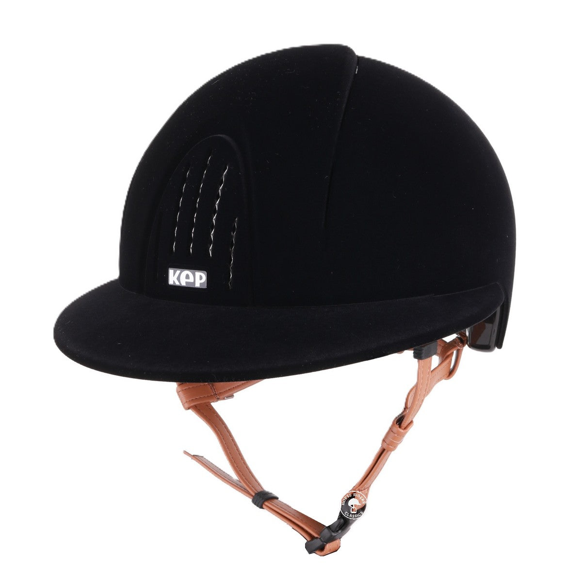 Kep Italia Paardrijhelm Smart Nova Velvet Polo Klep Beige Kinband Zwart