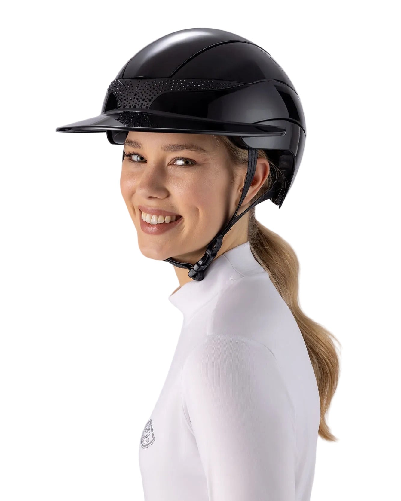 Equiline Paardrijhelm Xanto Sun Visor Gloss Strass Zwart