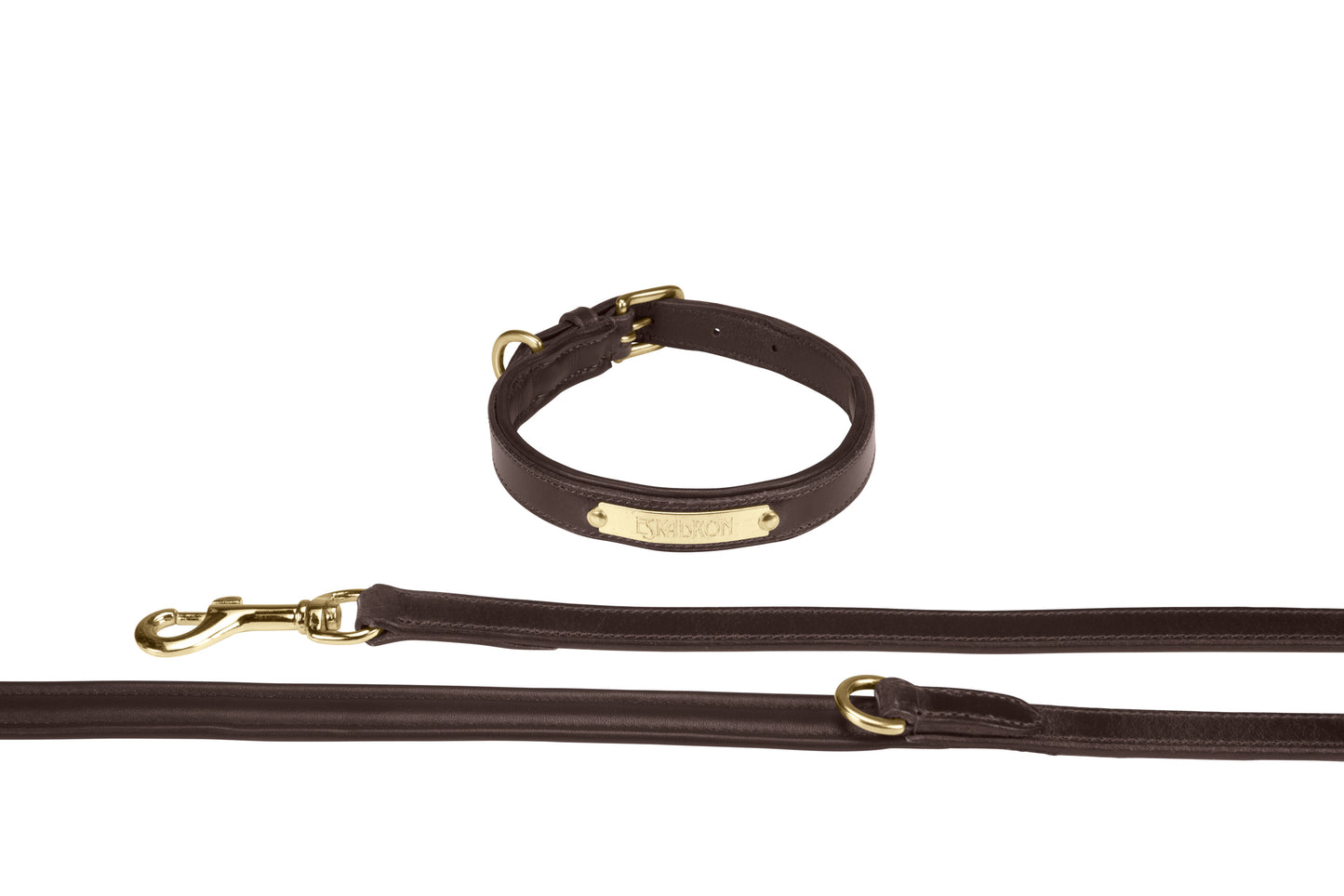 Eskadron E-Dog lederen halsband en hondenriem Bruin