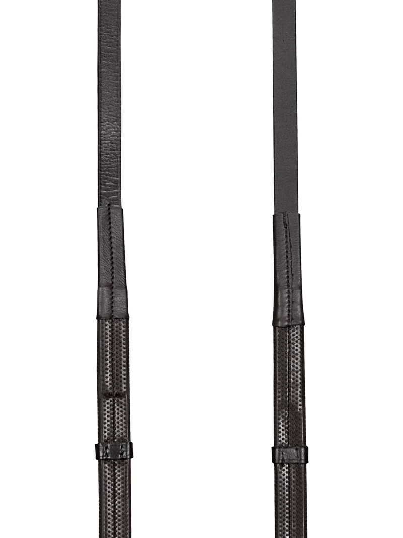 Equiline rubber reins leather stoppers Black