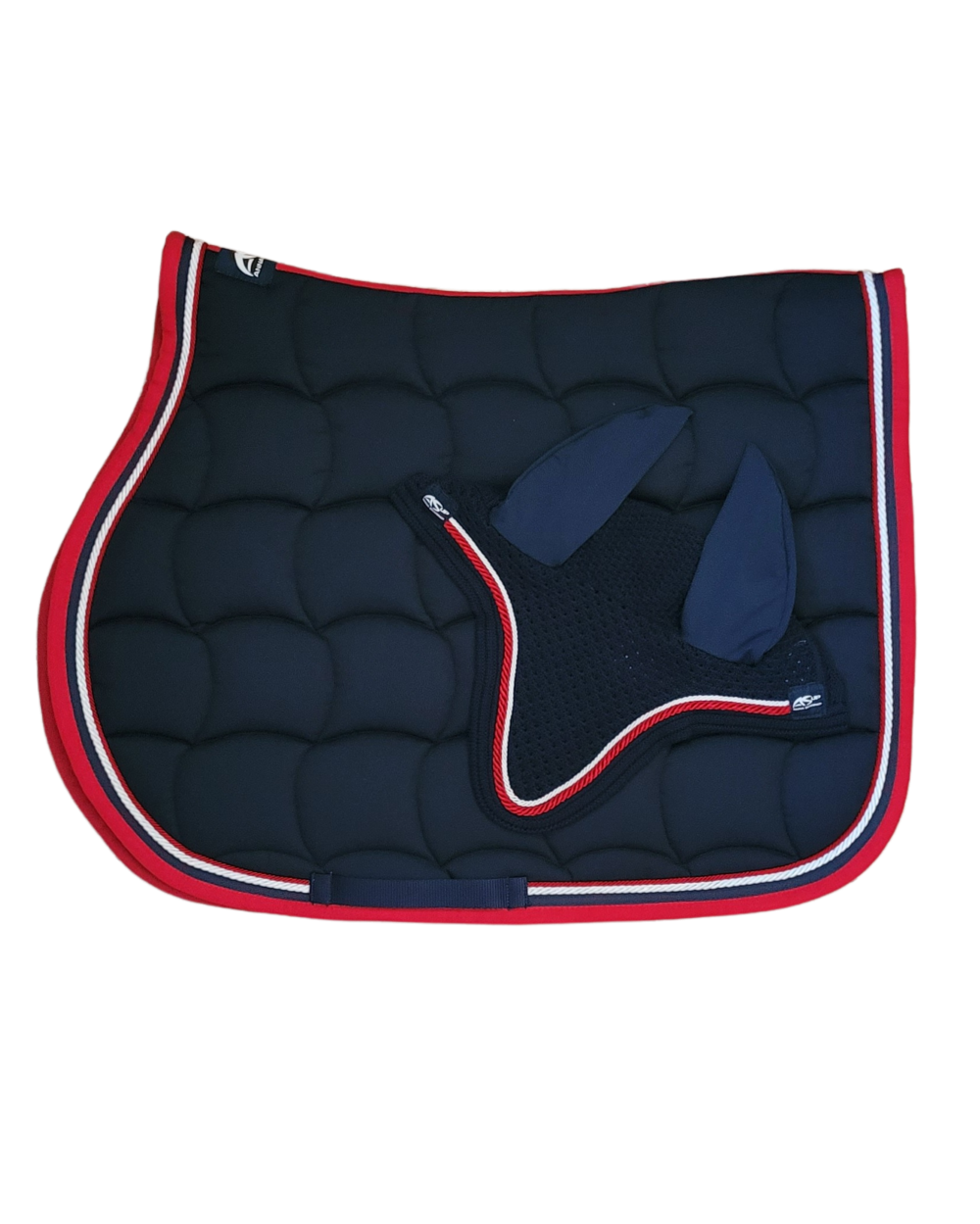 Anna Scarpati set jumping saddle pad and fly hat rwb