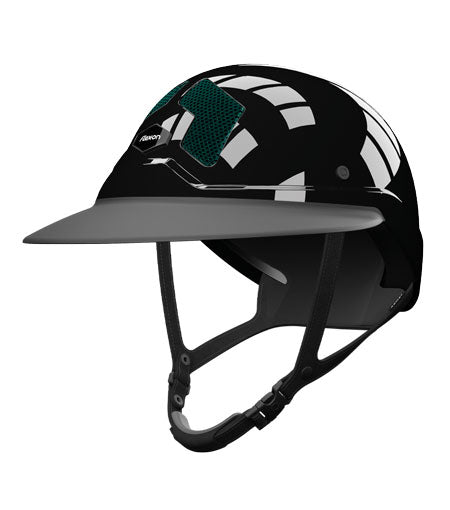 Flex-on Armet Riding Helmet Star Angel Black Polo Visor Dark Green Grids Black Chinstrap