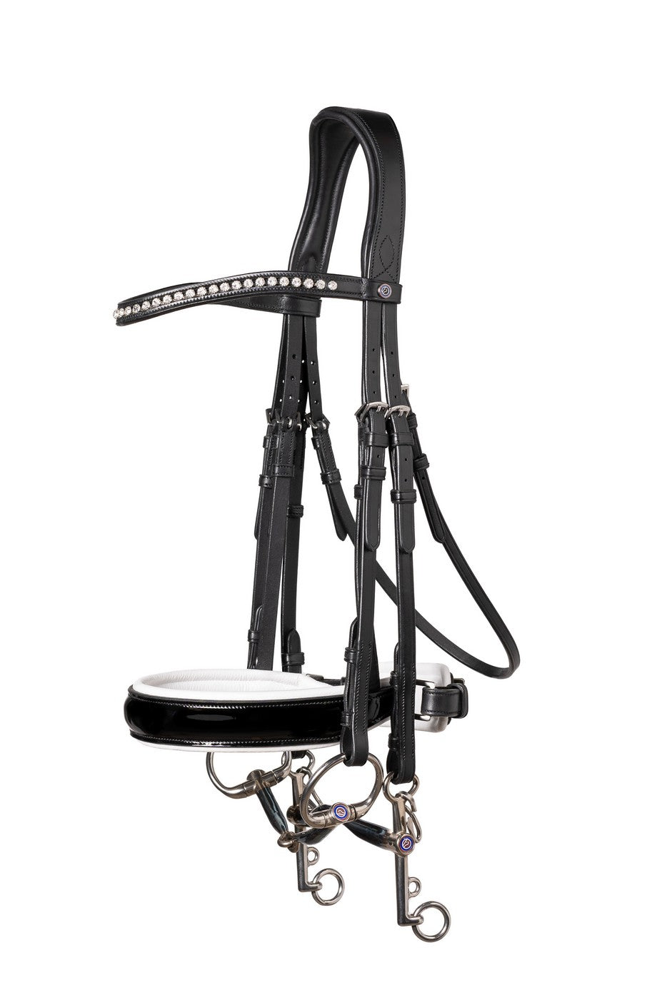 TRUST Aachen Double Bridle Patent noseband white padded Black