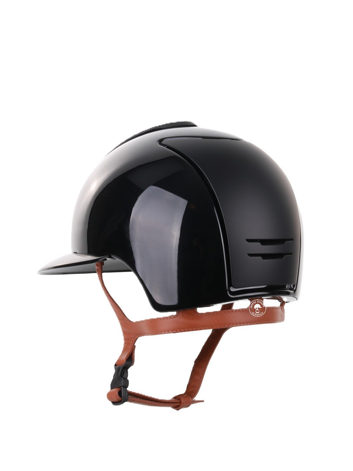 Kep Italia Riding Helmet Cromo 2.0 Polish Polo Peak Black Textile Inserts Beige Chin Strap