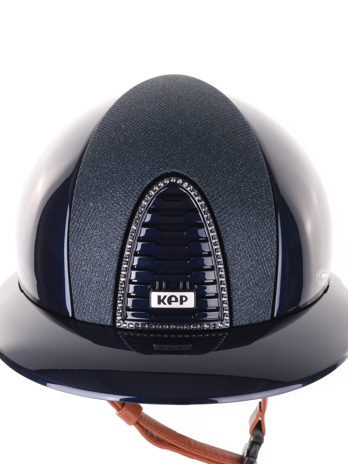 Kep Italia Riding Helmet Cromo 2.0 Polish Polo Peak Blue Swarovski Frame Beige Chin Strap
