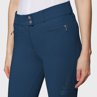 Samshield Riding Breeches Knee Grip Ladies Clara Metal Dots High Waist Celestial Blue
