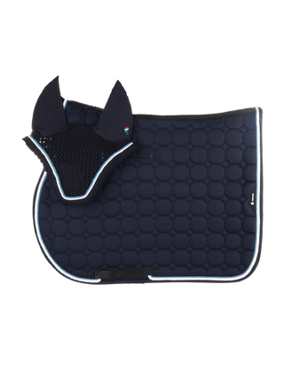 Equiline saddle pad and fly hat set Navy-White-Avio