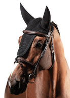 Equiline vliegenmuts extra lang geluiddempend Ruben 3 horse logo zwart