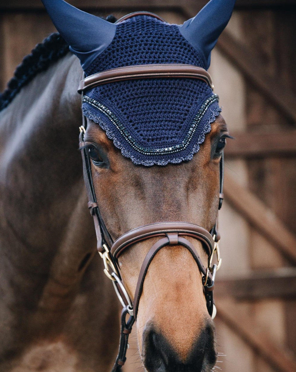 Kentucky Horsewear vliegenmuts Wellington Stone & Pearl Navy Full